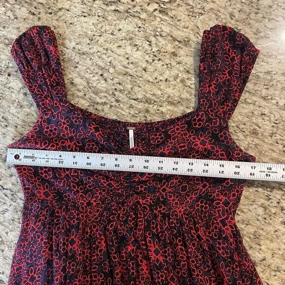 Free People Tabitha Mini Babydoll Boho Dress Cap Sleeve Floral Red Size M - Picture 11 of 11